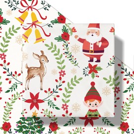 RUSPEPA Christmas Wrapping Paper Roll for Boys Girls, Mini Roll, Santa Claus, Reindeer, Reindeer and Wreath Design, Classic Gift Wrap Paper for Holiday Party, 17 Inches x 16.4 Feet