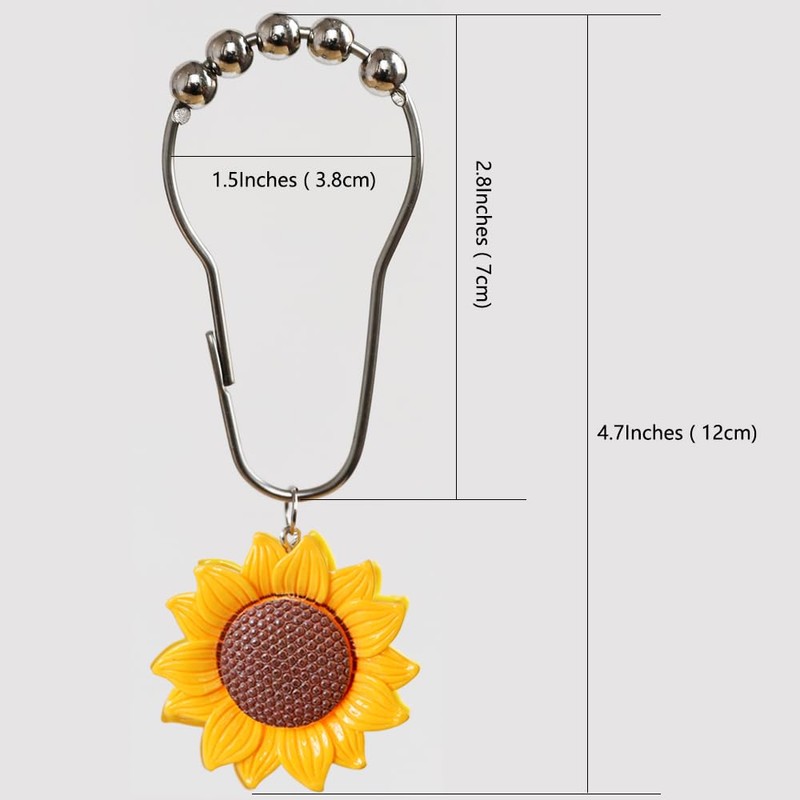 Sunflower Shower Curtain Hooks Rustproof Stainless Steel Decorative Shower Curtain