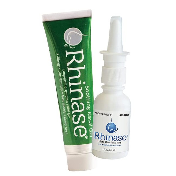 Rhinase Nasal Care Combo Pack - Nasal Gel (1 oz) & Saline Spray (1 oz) for Dryness, Allergy Relief & Nosebleed Prevention, Aloe-Free & pH Balanced