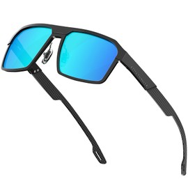 ATTCL Rectangular Men's Sunglasses Polarized UV Protection CarbonTX Sunglass for Driving, Fishing, Travel, Mens Shades 8799 Black-Blue