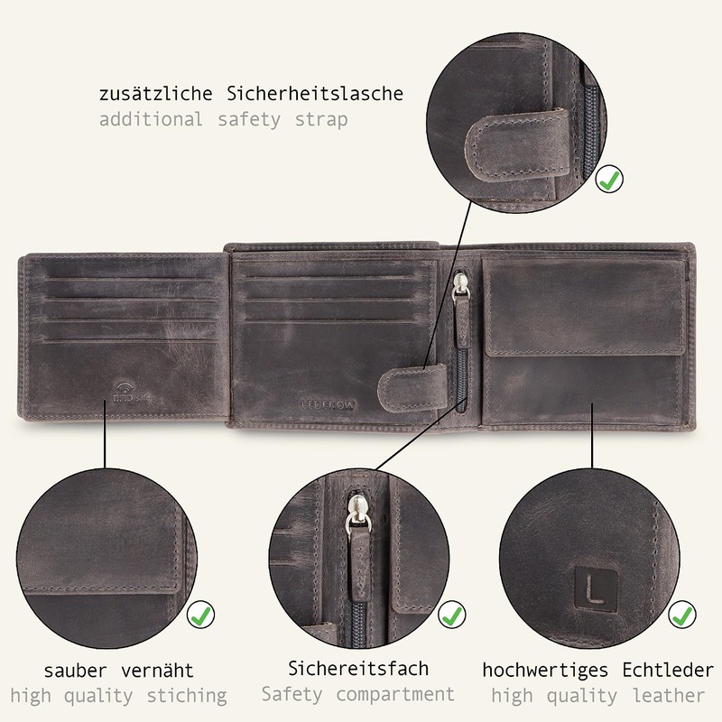 LEDEROW Men's Leather Wallet - Landscape Format Wallet with Gift