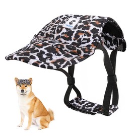 Pawaboo Dog Baseball Cap, Dog Hat with Elastic Ear Holes, Adjustable Dog Cap, Sports Pet Hat, Sun Protection for Small, Medium & Large Dogs, M, Black and White Leopard Print