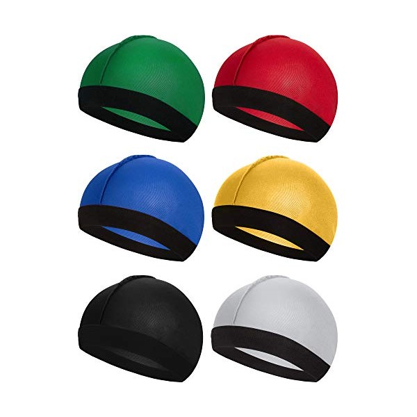 6 Pieces Silky Wave Caps for Men Kids 360 Wave Durag Cap Elastic Wave Velvet Hat (Red, Gold, Royal Blue, Silver, Green, Black)