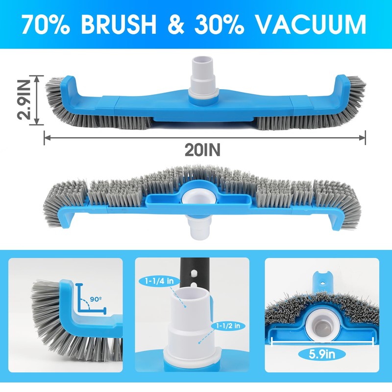 (2025 Upgraded) 20" 2 in 1 Pool Brush Vacuum Head