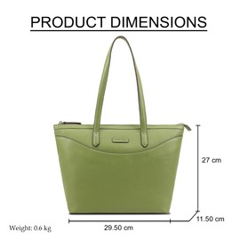 Lloyd Baker London – GLOSHI Leather Tote Bag: Women's Classic Modern Design in 100% Genuine Full Grain Leather with a Full Zip Closure- EPSOM GREEN (Light Green)