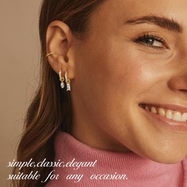 Florideco 14K Gold Plated Huggie Earrings and Charm Set for Women,Hypoallergenic Hoop Dangle Earrings,Mix and Match Earring Pack,Dainty Huggie Hoop Earrings for Multiple Piercing Gold Pearl