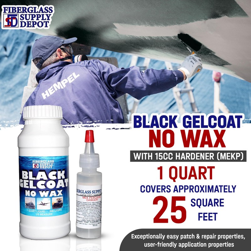 Fiberglass Supply Depot Black Gelcoat No Wax Quart with 15cc