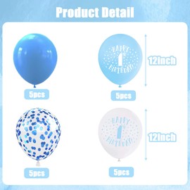 Jwssor 1st Birthday Balloons,20pcs Baby Blue Happy Birthday Balloons,First Birthday Balloons,Number 1 Balloons for Birthday Party