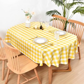 Wolkemer Farmhouse Small Oval Checkered Tablecloth Yellow and White Gingham Table Cloth Buffalo Plaid Fabric Table Cover for Dining Room Kitchen Party Tables Decor 52x70 Inch