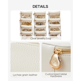 Vlando Travel Jewellery Organiser,PU Leather Jewellery Box with 12 Velvet Jewellery Pouch, Jewellery Case for Necklace,Ring, Gifts for Women, White-L