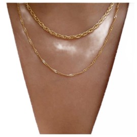 Cimenexe Bohemian Layered Twist Link Chain Necklace Gold Rope Chain Necklace Cuban Link Chain Necklace Double Chunky Link Chain Necklace Jewelry for Women and Girls Gifts