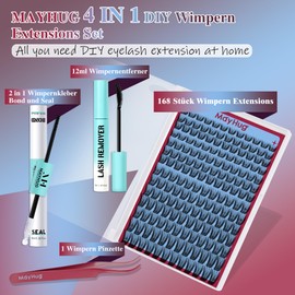 Mayhug Eyelash Extensions Set, Natural Lash Extension Set, 8-18 mm, Eyelash Extensions, D Curl Lashes, Extension Kit, DIY Eyelash Set for Home (GlowFeather Kit)