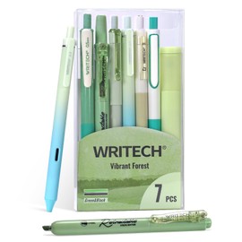 WRITECH Gel Pens Journaling Highlighters: Journal Set Aesthetic Assorted Pastel Color Ink 0.5mm Fine Point Retractable 0.7mm Black Pen Smooth Writing Drawing No Bleed 7ct (Green)