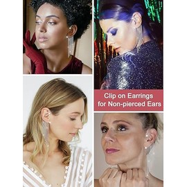 Sparkly Rhinestone Crystal Tassel Long Dangle Dance Competion Earrings for Party Prom (A:Ear Cuff(130mm/5.11in)-Clear Tone)