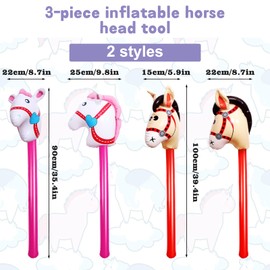 Omnikryp Pack of 3 Inflatable Rod Horse, Inflatable Horse Head Sticks for Children, Horse Decoration 95 cm, Horse Birthday Decoration for Birthday, Baby Shower, Cowboy Themed Party Decoration