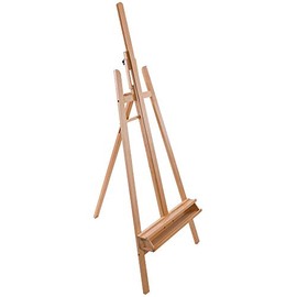 U.S. Art Supply Sunset 64" to 89" High Lyre Style Studio A-Frame Easel with Artist Storage Tray - Sturdy Beechwood, Inclinable Mast, Adjustable Height To 48" Canvas, Wood Painting Display Holder Stand