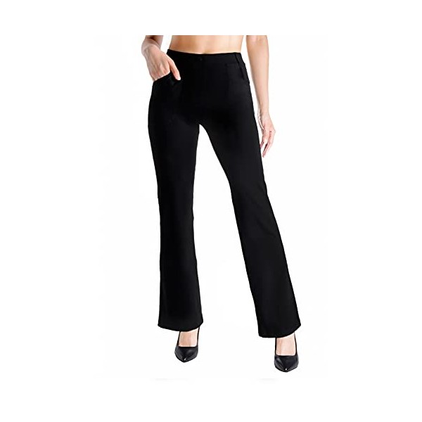 Yogipace,4 Pockets/Belt Loops,Tall Women's Dress Pant Bootcut Yoga Work Pants Slacks Trousers Back Pockets Office Commute Travel, 35",Black,Size XL