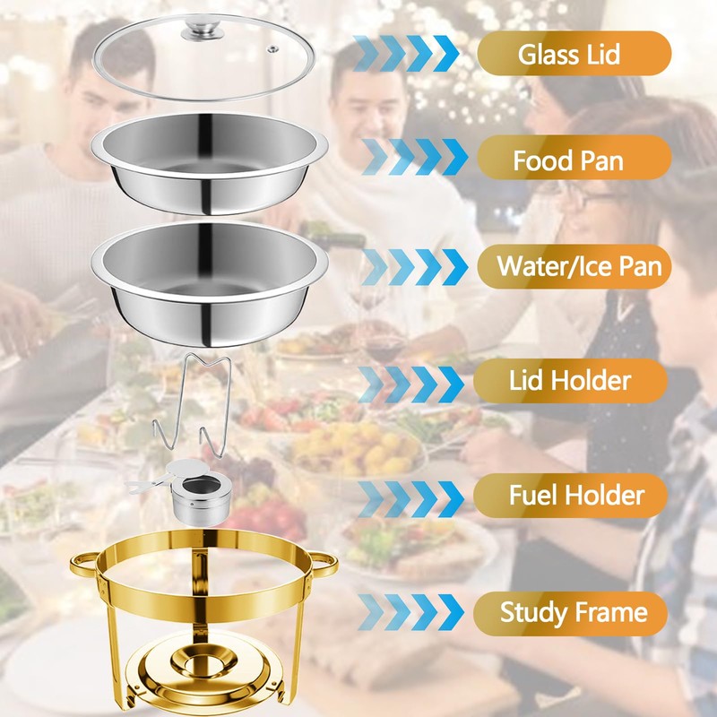 Allucky Chafing Dish Buffet Set: 5QT Round Stainless Steel Chafer
