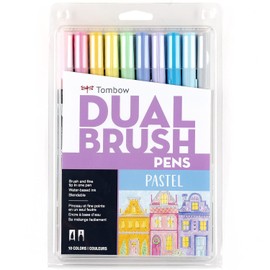 Tombow 56185 Marcadores artísticos de doble pincel, brillantes, paquete de 10. Mezclador, pincel y marcadores de punta fina, Art Deco, Pastel, 1 paquete, 1, 1
