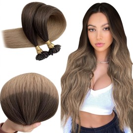 RUNATURE U-Tip Extensions Real Hair 55 cm Brown Balayage Blonde Keratin Bonding Extensions Real Hair Brown Ombre U Tip Bondings Extensions Real Hair 50 g #2/6/18