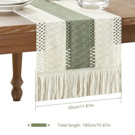 HSUYUN Table Runner Fabric, 30 x 180 cm Table Runner Washable, Cotton Linen Table Runner Vintage, Table Runner with Tassels for Garden, Party, Birthday, Wedding