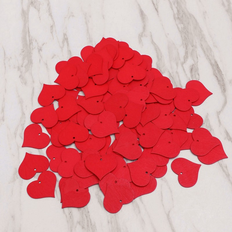100Pcs Wood Slices HandMade Red HeartShaped Pendant Crafts DIY Wedding