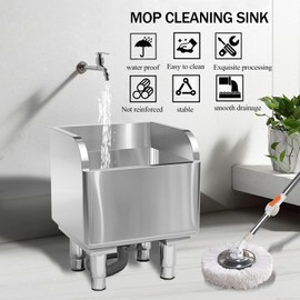 Commercial Floor Mop Sink，Stainless Steel Mop Service Basin，Floor Mount Mop Sink，Mop Cleaning Sink，Vertical industrial sewage tank for balconies, laundry rooms, industries, etc（17.7”×16.1”×21.6”)