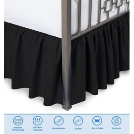 Bed Skirt Queen Size Ruffle Style by Comfort Beddings 100% Cotton Blend Fabric, Premium Tailored Fit 1pc Dust Ruffle Bedskirt Queen Size 24" Drop Length Black Solid