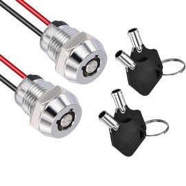 VISSQH Pack of 2 12 V Round Key Starter Switch, 12 mm Pre-Wired, 2 Positions Metal Locking Key Switch for Ignition Control Switch