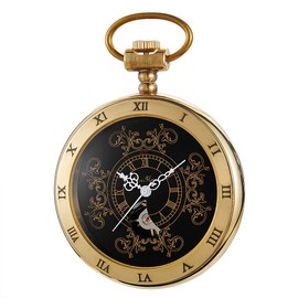 Tiong Antique Steampunk Luxury Skeleton Dial Mechanical Hand Winding Pocket Watch for Men Women Gift with Chain, PW001