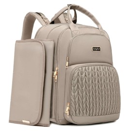 Qualyphant Diaper Bag Backpack - Extra Large Diaper Bag for Two Kids Twins (Expandable 30-38L) - Travel Baby Backpack with Changing Pad for Mom Dad (Quilted, Water Resistant, Brown Taupe)