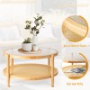 Unbranded Light Wood Boho Round Rattan Coffee Table w/ Glass
