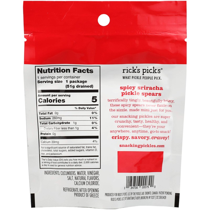 RICKS PICKS Spicy Sriracha Snacking Pickle Spears, 2.2 OZ