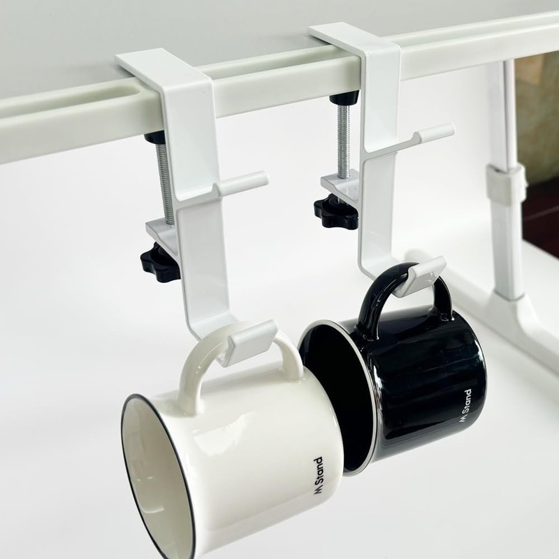 Mijradge Desk Mount Bag Holder Hook Clamp, 2-Pack, White+Black, Aluminium,