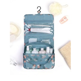 Travel Hanging Toiletry Wash Bag Makeup Cosmetic Organizer Hanging Toiletry Bags for Women, Waterproof Multifunctional Cosmetics Storage Bag for Girls Men (Blue Flowers)