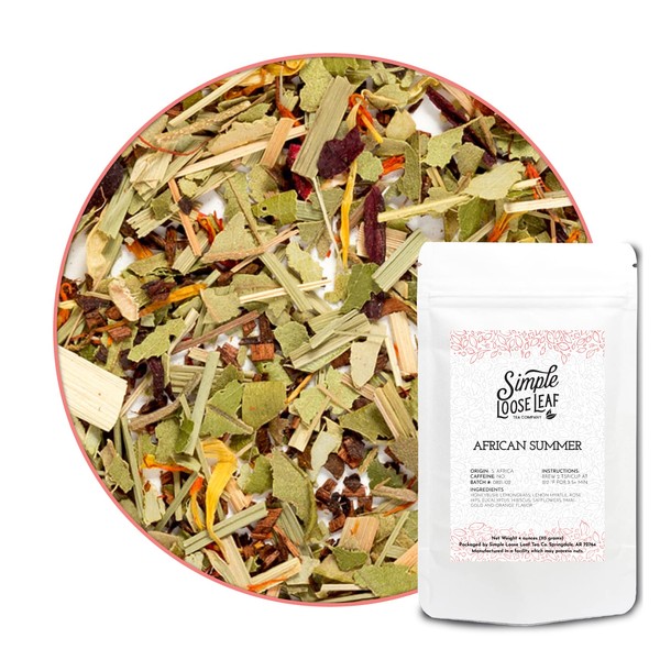Simple Loose Leaf - African Summer Tea - Premium Loose Leaf Herbal Tea (4 oz) - Caffeine Free - Earthy and Smooth - USA Hand Packaged - 60 Cups