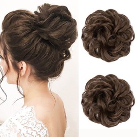 JJstar Pack of 2 Hairpieces with Elastic Band, Bun Hairpiece, Curly Hair Scrunchie with Hair Updo Hairstyles, Hair Extensions, Messy Bun Hairpieces for Women, Girls, Ponytail