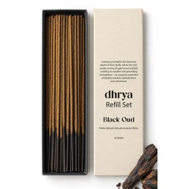 Dhrya Black Oud Incense Sticks Refill Pack, 33 Sticks, Fits Any Holder