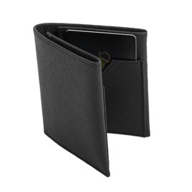 Dom Teporna Men's Bifold Wallet, No Coin Purse, Compact, Ultra Thin, 0.4 inches (10 mm), Thin, Cowhide Leather, Saffiano Leather, Money Clip, black