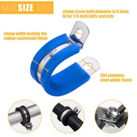 52pcs P Clips Hose Clamp Cable Clamps Assortment Kit, 304 Stainless Steel Rubber Cushion Pipe Clamps in 6 Sizes 1/4" 5/16" 3/8" 1/2" 5/8" 3/4" (BLACK)