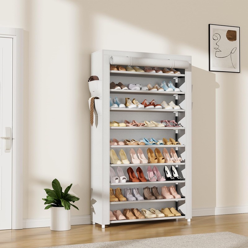LANTEFUL Shoe Rack with Covers 10 Tier Tall Shoe Rack