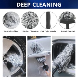 Sylvonette 7PCS Car Wheel & Tire Brush Set, Tire Brush,Rims Brush,Microfiber Flat Wheel Brush, Detailing Brushes,Detailing Pads Interior, Exterior, Cleaning kit for Truck, SUV, RV, Motorcycle,Bikes