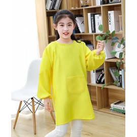 Lauthen.S Kids Art Smock, Toddler Painting Apron Long Sleeves with Pocket for Crafting Painting 2-12 Years(Yellow,L)