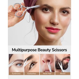 ULG Multi-Purpose Eyebrow Scissors Small Precision Grooming Kit for Women & Men – 3.7” Stainless Steel Beauty Scissors for Eyebrow, Eyelash, Nose Hair, Beard, Mustache with a PU Pouch, Silver