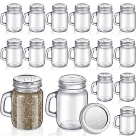 12 Pieces Salt and Pepper Shaker Clear Glass Mason Jar Mini Salt Shaker with Metal Lid Salt and Pepper Shakers Set with Handles for Kitchen Table, Drinkware, Rustic Home Decor and Gifts, 4 Oz