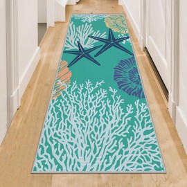 Tritard Coastal Runner Rug Nautical Hallway Rugs Beach Themed Non-Slip Machine Washable Rugs Modern Floor Carpet for Living Room Bedroom, 2x6, Teal and Turquoise