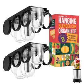 IMPRESA Kitchen Storage Cup Holder - Under-Shelf Hanging Blender Cup Organizer - Space-Saving Bullet Blender Organizer - Compatible with Magic Bullet - 2-Pack Black Plastic