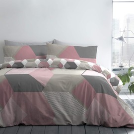 Fusion - Hexagon - Easy Care Duvet Cover Set - Single Bed Size in Pink