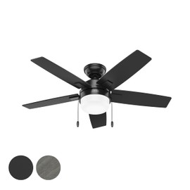 Hunter Fan 44 Inch Casual Matte Black Finish Indoor Ceiling Fan With LED Light Kit and Pull Chain (Renewed)