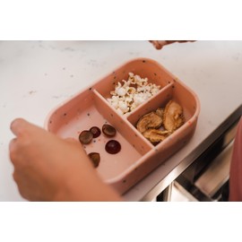 Leakproof Silicone Bento Lunch Box, Food Container For Child And Adult, 3 Compartment, 3 Colors, Cream, Green, and Rose (Rose)